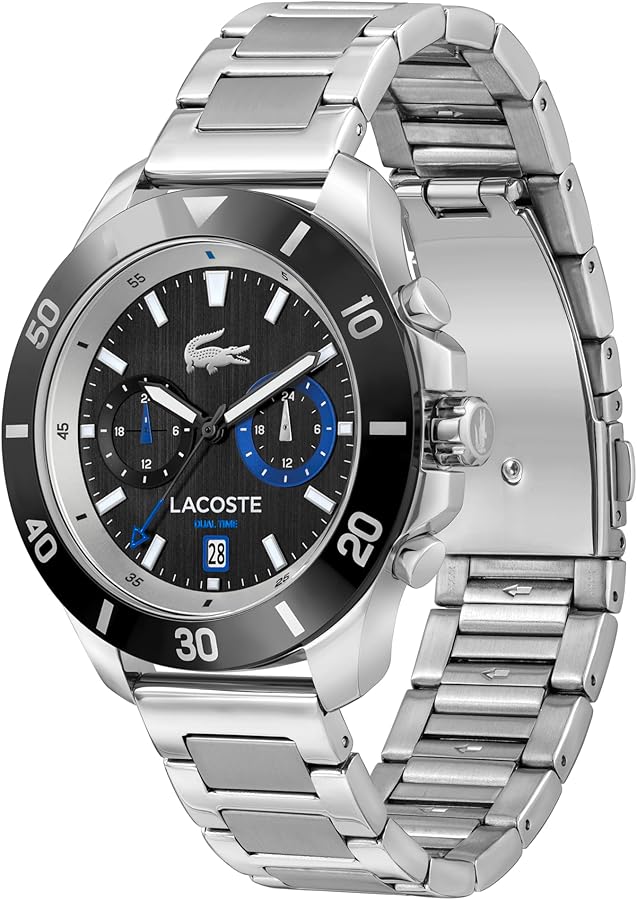LACOSTE '2011342 SILVER STEEL BAND BLACK DIAL FOR MEN