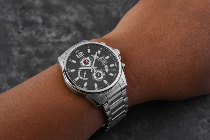 CITIZEN AN3690-56E SILVER STEEL BAND BLACK DIAL FOR MEN