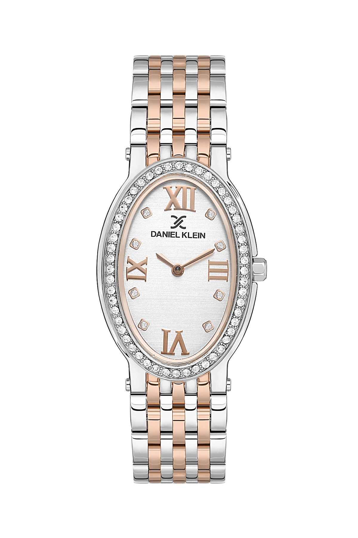 DANIEL KLEIN DK.1.13600-5 SILVER AND ROSE GOLD STEEL BAND WHITE DIAL FOR WOMEN