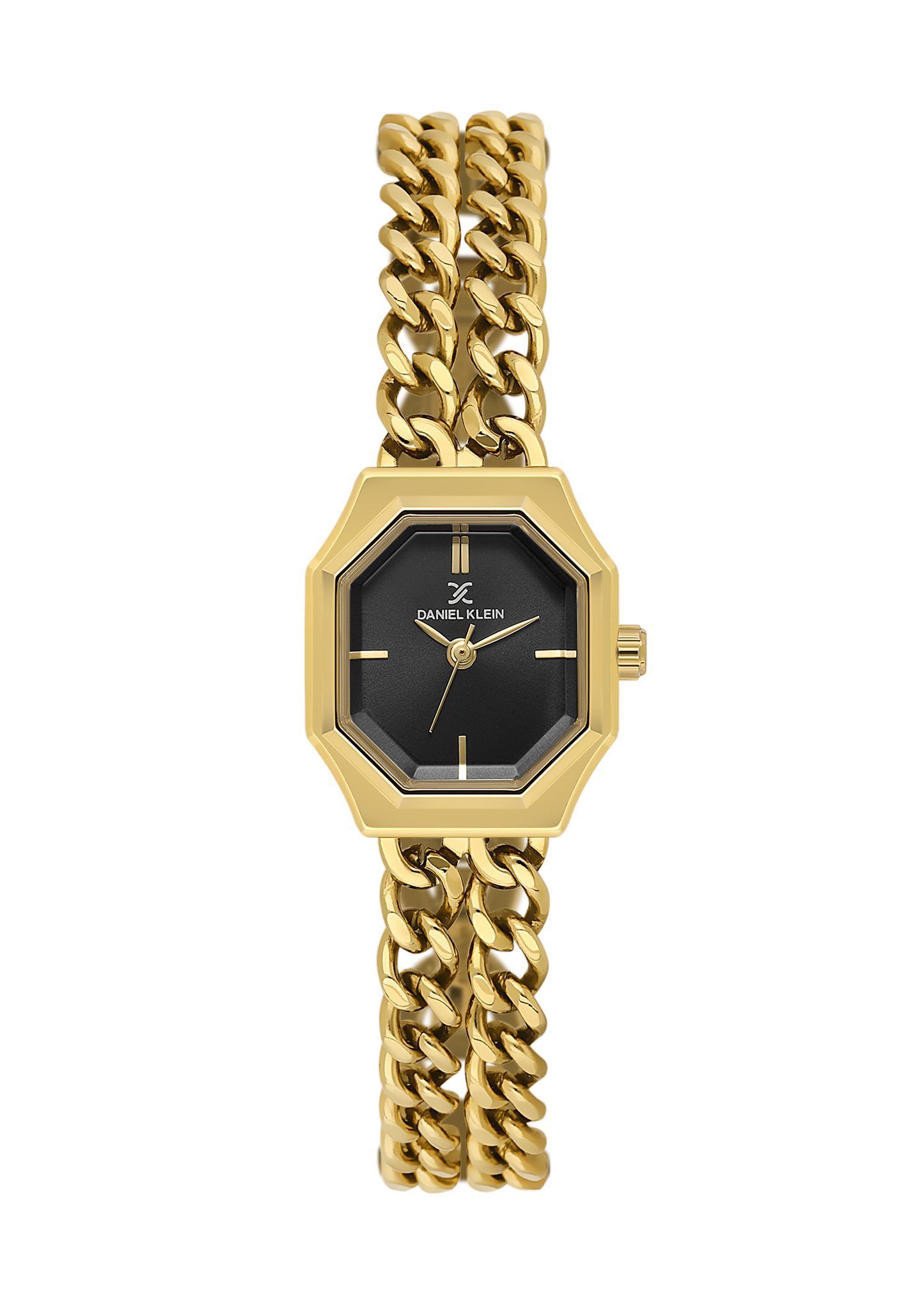 DANIEL KLEIN DK.1.13964-2 GOLDEN STEEL BAND BLACK DIAL FOR WOMEN