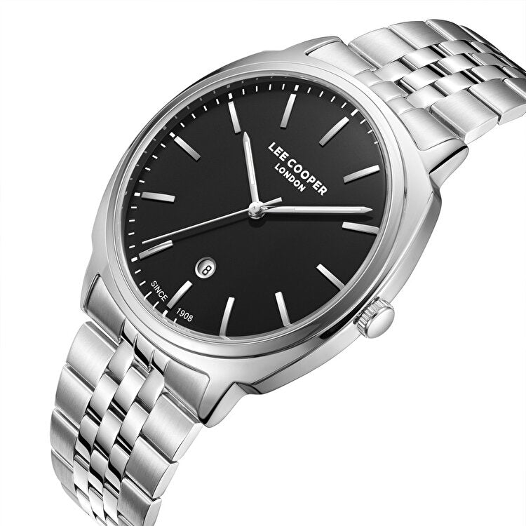 LEE COOPER LC08255.350 SILVER STEEL BAND BLACK DIAL FOR MEN