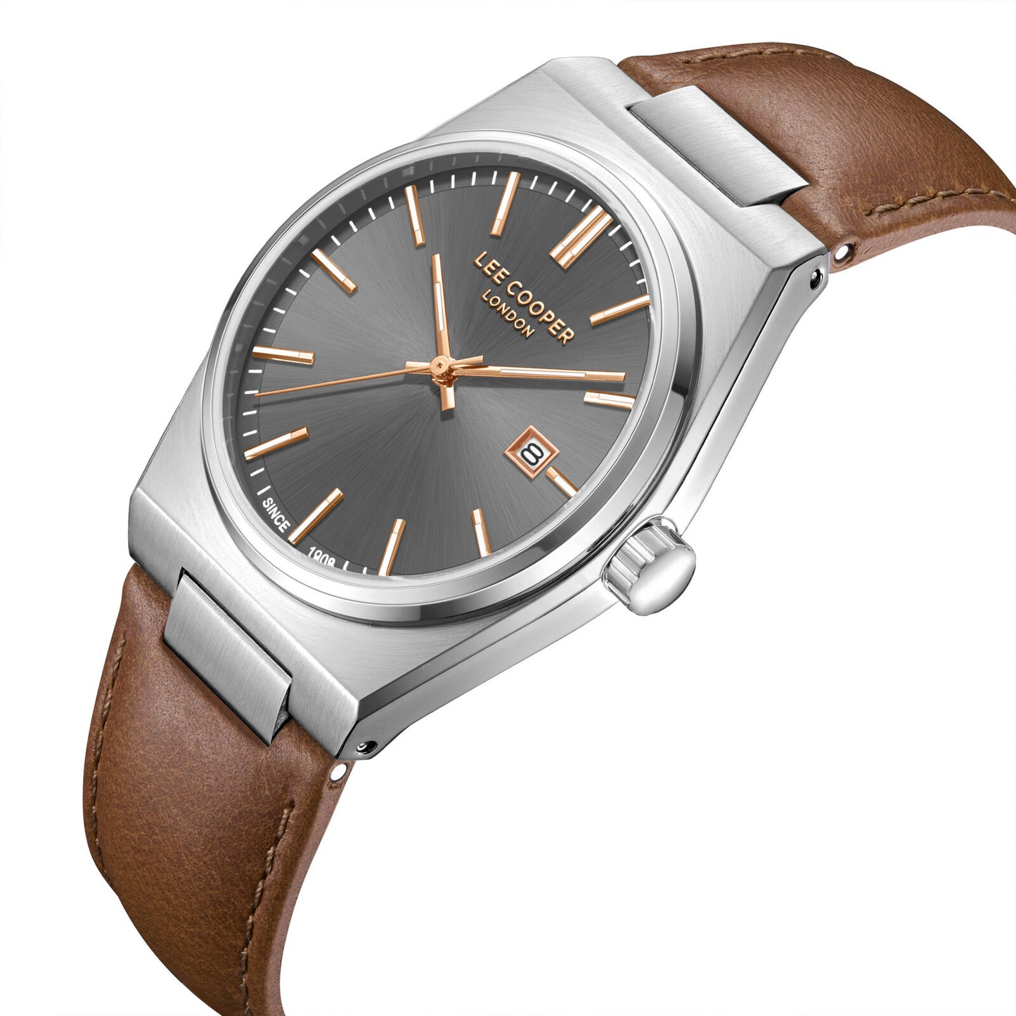 LEE COOPER LC08261.362 BEIGE LEATHER BAND GREY DIAL FOR MEN