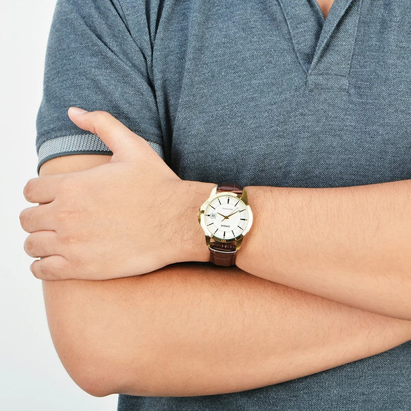 Casio Men's MTP-V004GL-9A Date Quartz Watch with Genuine Leather