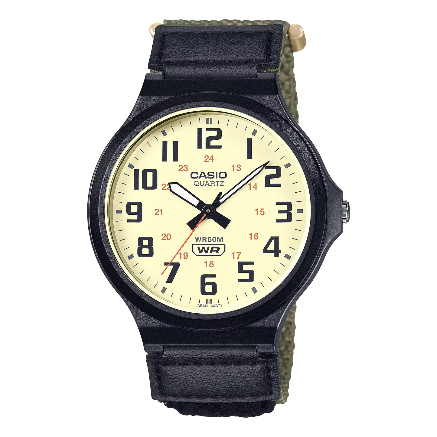 CASIO MW-240B-3B GREEN RUBBER BAND BEIGE DIAL FOR MEN