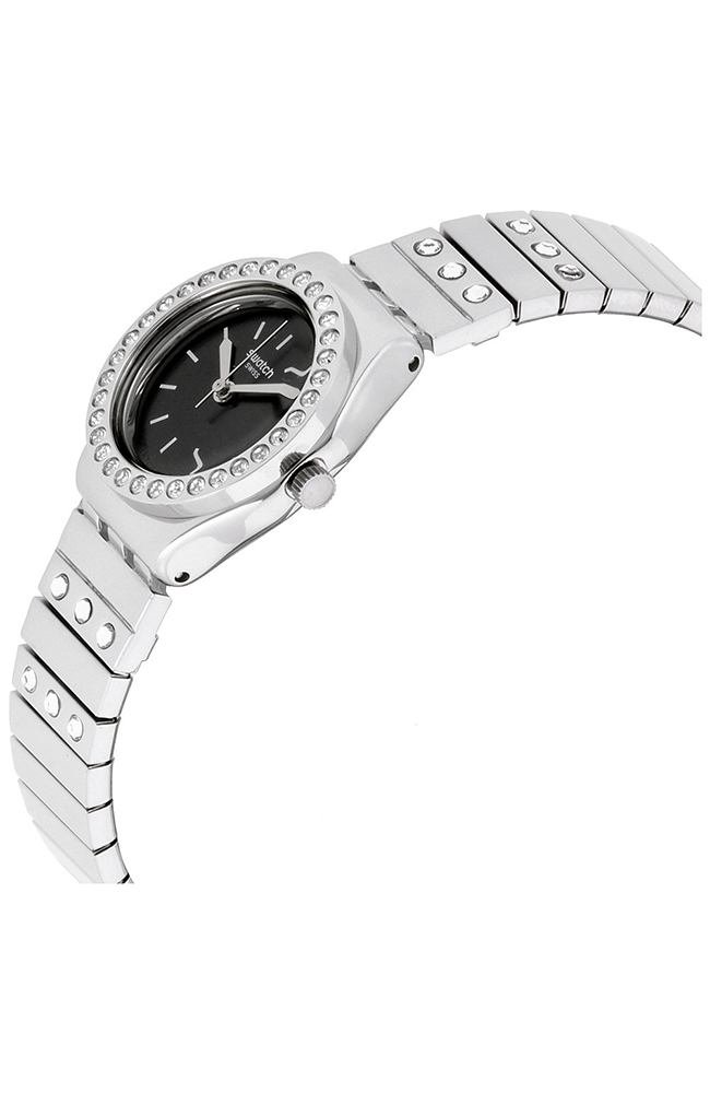 SWATCH YSS318A STEEL SILVER BAND BLACK DIAL FOR WOMEN