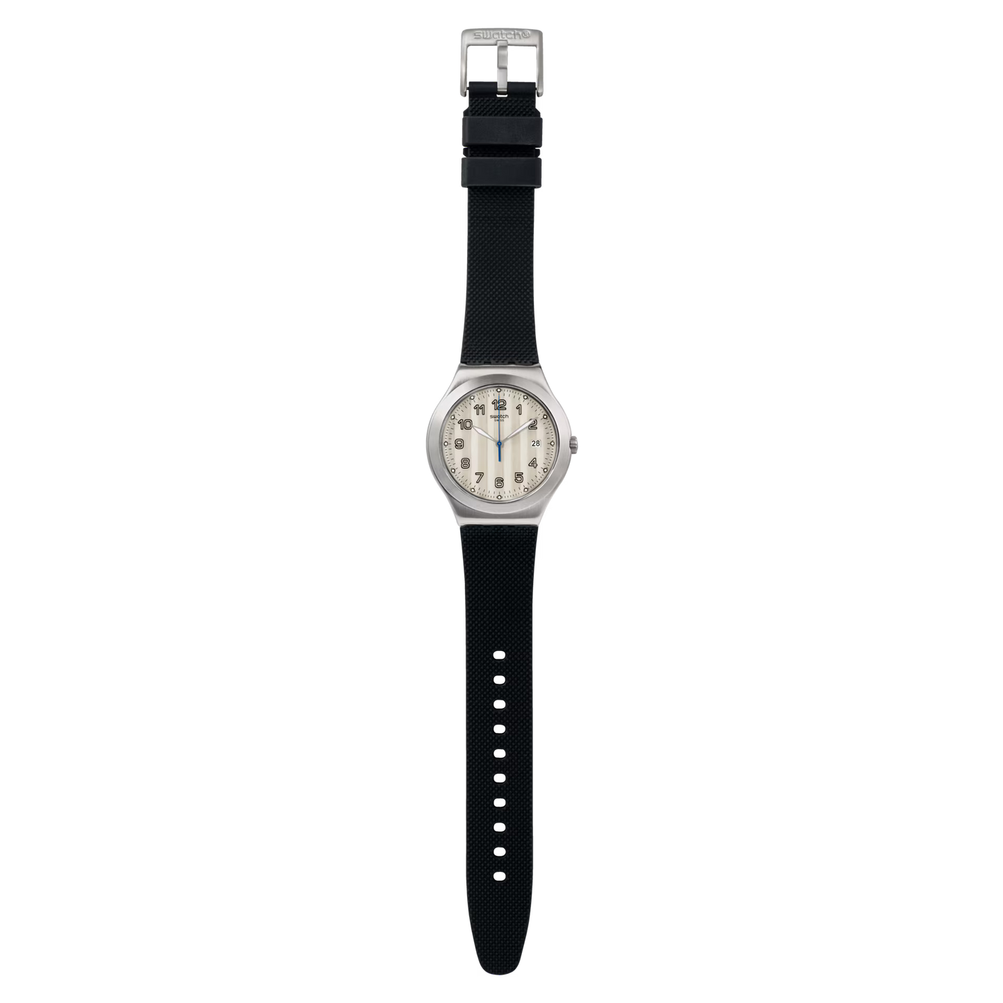 SWATCH YWS437 BLACK RUBBER BAND SILVER DIAL FOR MEN