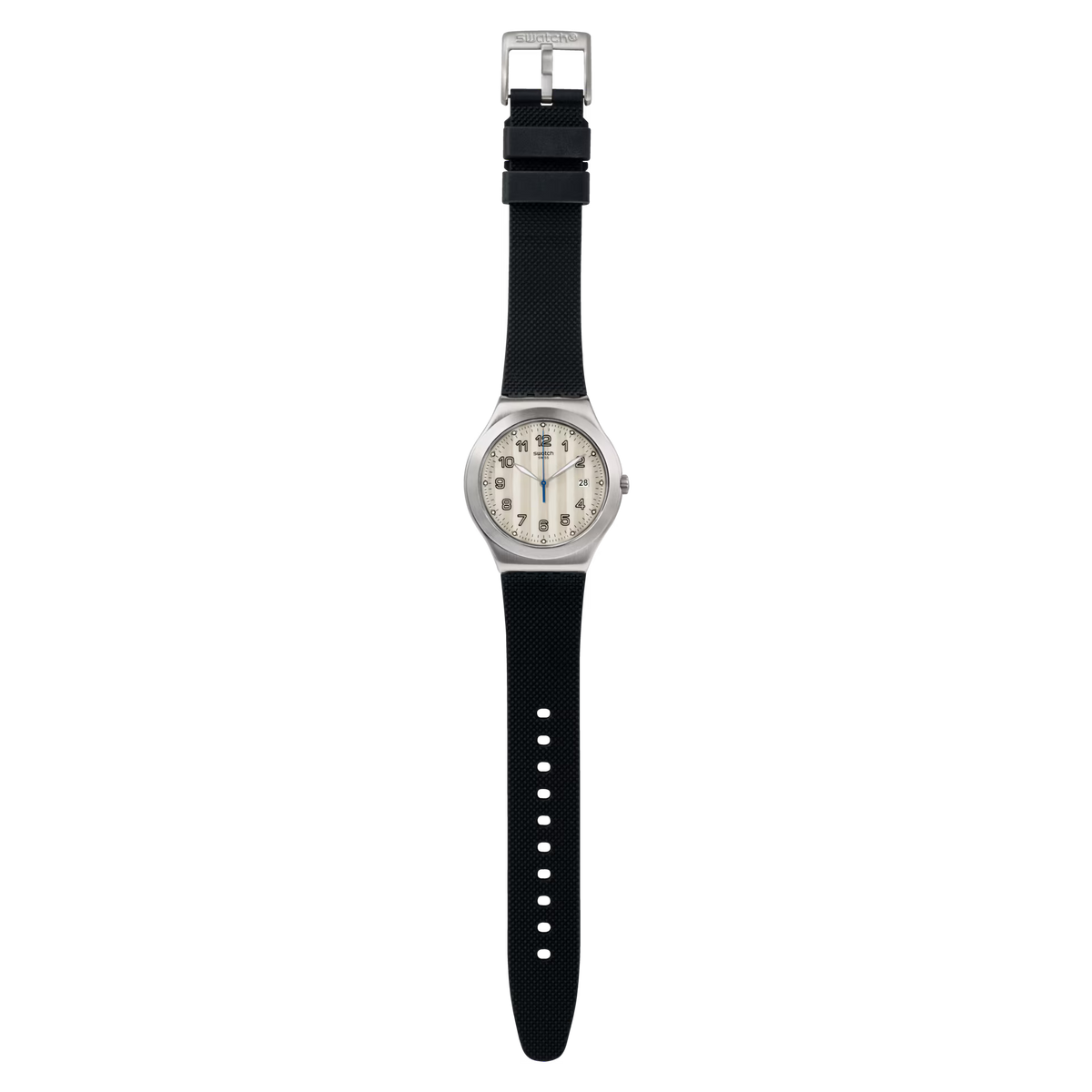 SWATCH YWS437 BLACK RUBBER BAND SILVER DIAL FOR MEN