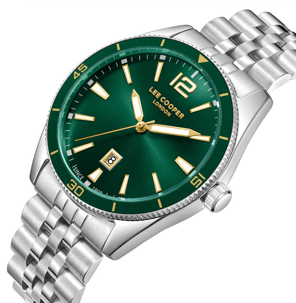 LEE COOPER LC08281.370 SILVER STEEL BAND GREEN DIAL FOR MEN