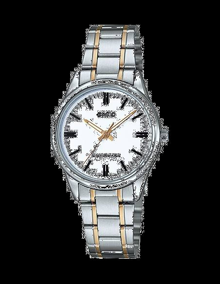 Casio Simple Silver & Golden St.Steel Silver Dial For Women LTP-V005SG-7A