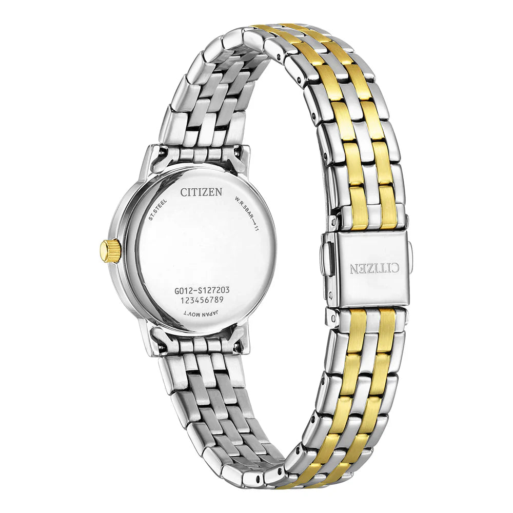 CITIZEN EU6096-58A SILVER AND GOLD STEEL BAND WHITE DIAL FOR WOMEN