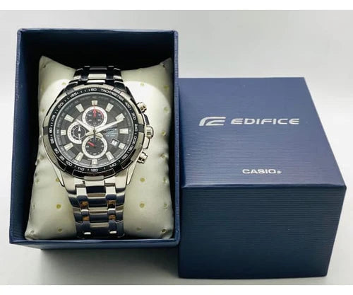 CASIO EDIFICE EF-539D-1A SILVER STEEL BAND BLACK DIAL FOR MEN