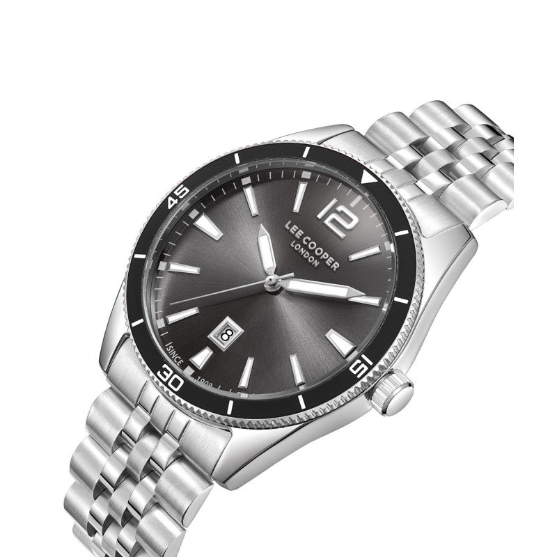 LEE COOPER LC08281.350 SILVER STEEL BAND BLACK DIAL FOR MEN