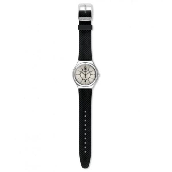 SWATCH YWS406 BLACK RUBBER BAND SILVER DIAL FOR MEN