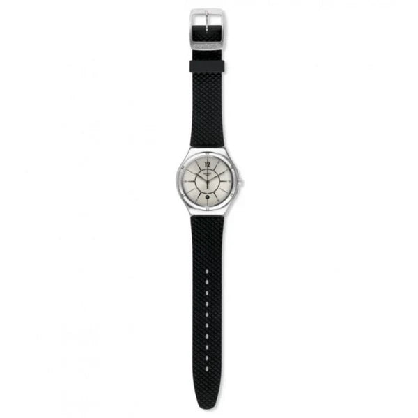SWATCH YWS406 BLACK RUBBER BAND SILVER DIAL FOR MEN
