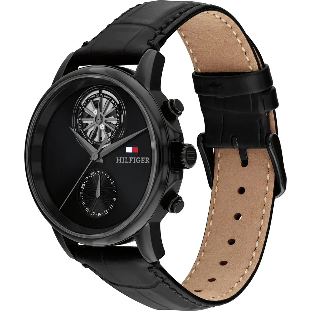 TOMMY HILFIGER 1710748 BLACK LEATHER BAND BLACK DIAL FOR MEN