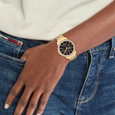 TOMMY HILFIGER '1782676 GOLDEN STEEL BAND BLACK DIAL FOR WOMEN