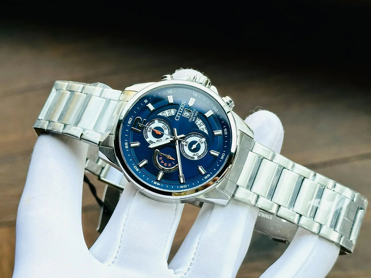 CITIZEN AN3690-56L SILVER STEEL BAND NAVY BLUE DIAL FOR MEN