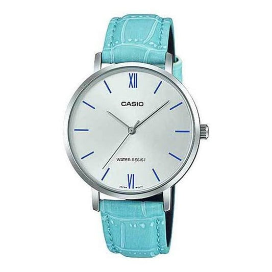 Casio LTP-VT01L-7B3 Women's Minimalistic Silver Dial Blue Leather Band Analog Watch