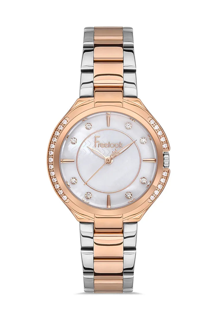 FREELOOK FL.1.10331-5 SILVER AND ROSE GOLD STEEL BAND WHITE DIAL  FOR WOMEN