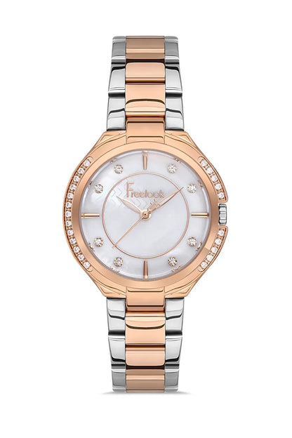 FREELOOK FL.1.10331-5 SILVER AND ROSE GOLD STEEL BAND WHITE DIAL  FOR WOMEN