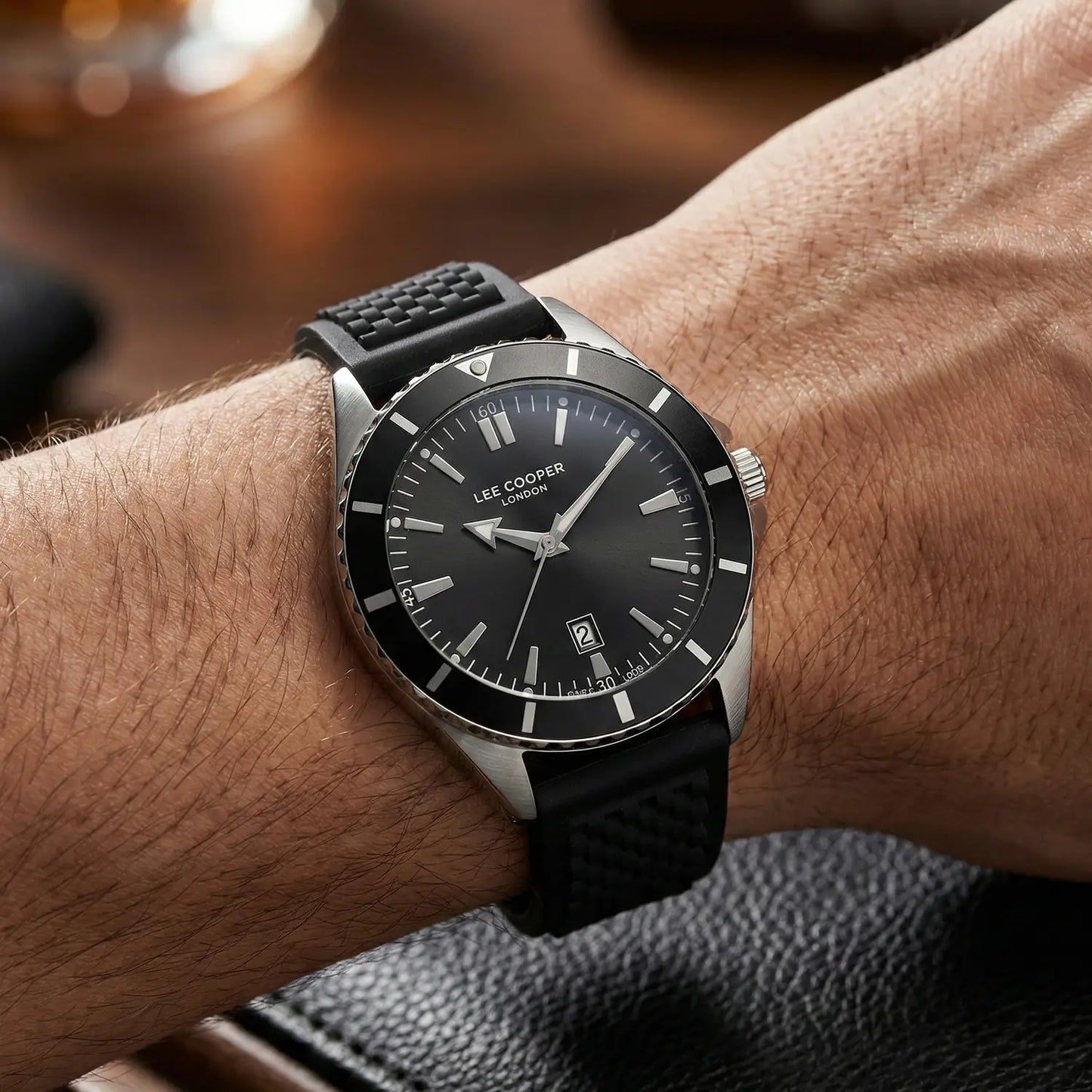 LEE COOPER LC07361.351 BLACK RUBBER BAND BLACK DIAL  FOR MEN