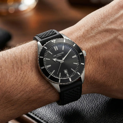 LEE COOPER LC07361.351 BLACK RUBBER BAND BLACK DIAL  FOR MEN