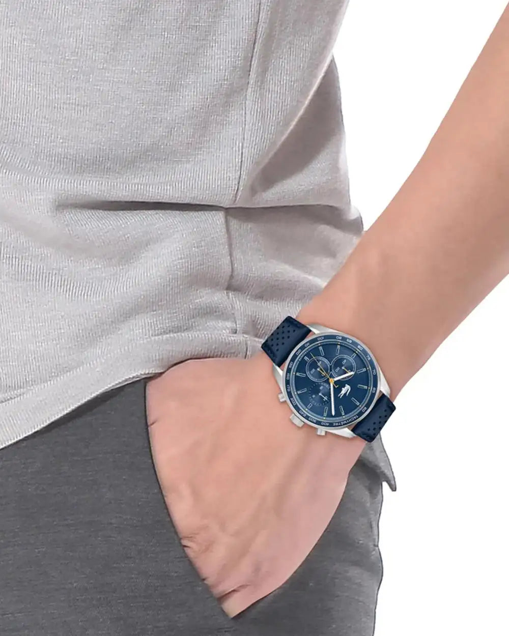 LACOSTE '2011344 NAVY BLUE LEATHER BAND NAVY BLUE DIAL  FOR MEN