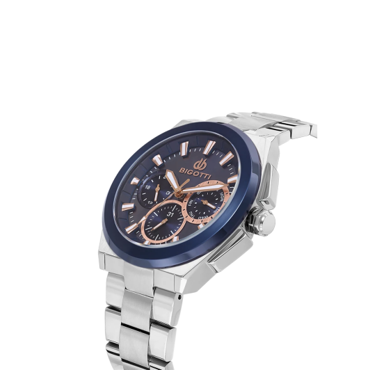 BIGOTTI BG.1.10627-4 SILVER STEEL BAND NAVY BLUE DIAL  FOR MEN