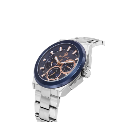 BIGOTTI BG.1.10627-4 SILVER STEEL BAND NAVY BLUE DIAL  FOR MEN