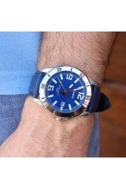 Casio Men’s Enticer Blue Leather Band Blue Dial Casual Analog Sporty Watch MTP-VD01L-2B