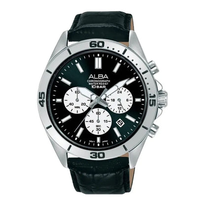 ALBA  AT3K87X1 BLACK LEATHER BAND BLACK DIAL  FOR MEN