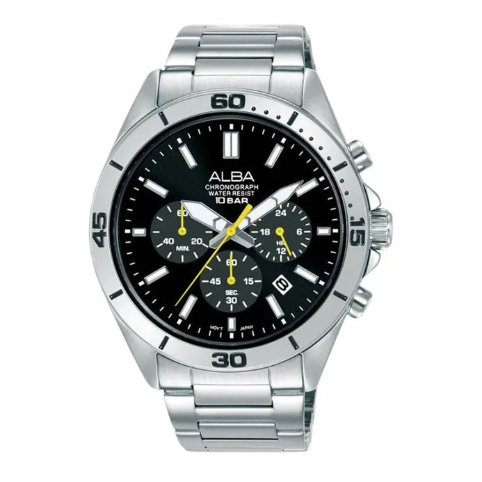 ALBA  AT3K81X1 SILVER STEEL BAND BLACK DIAL  FOR MEN
