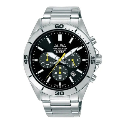 ALBA  AT3K81X1 SILVER STEEL BAND BLACK DIAL  FOR MEN