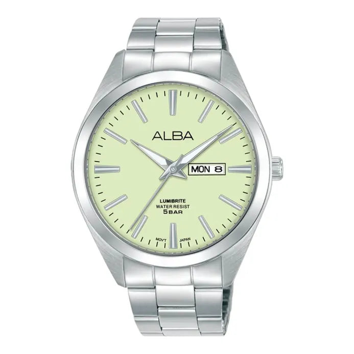 ALBA  AJ6211X1Q SILVER STEEL BAND GREEN DIAL  FOR MEN