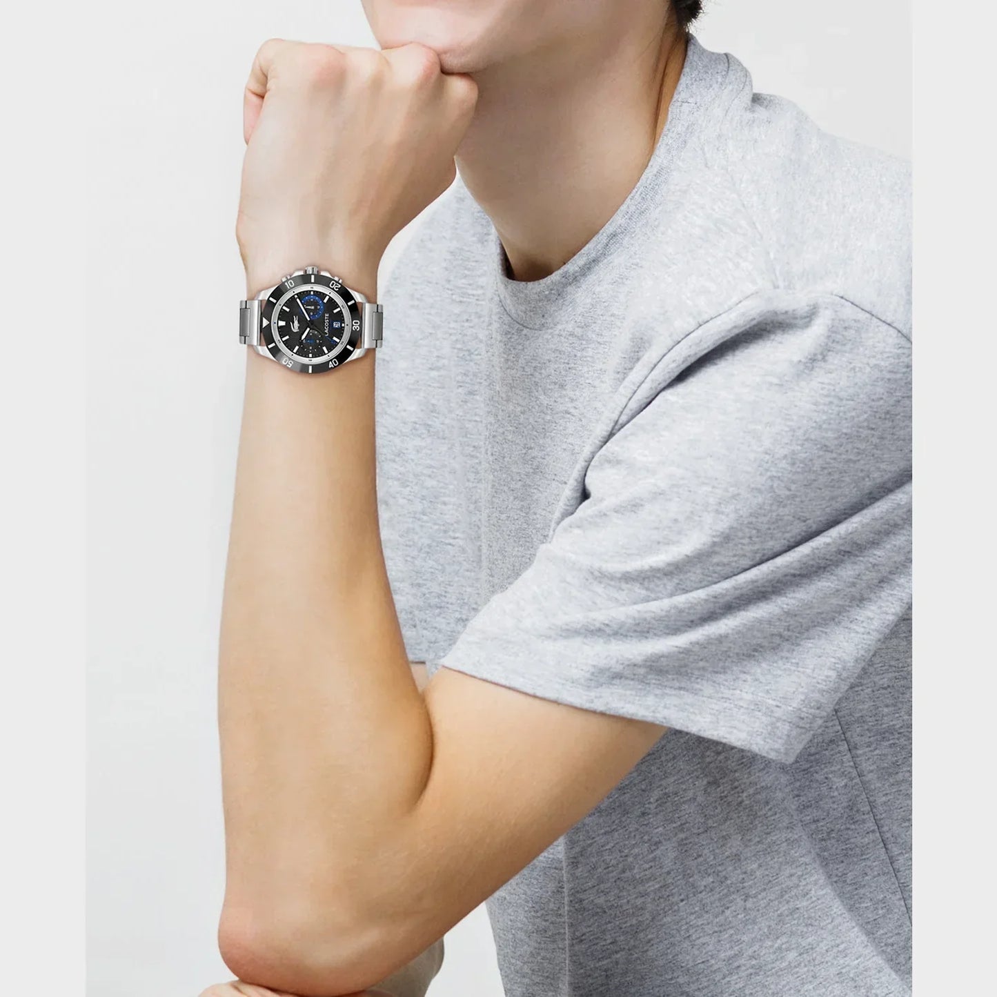 LACOSTE '2011342 SILVER STEEL BAND BLACK DIAL  FOR MEN