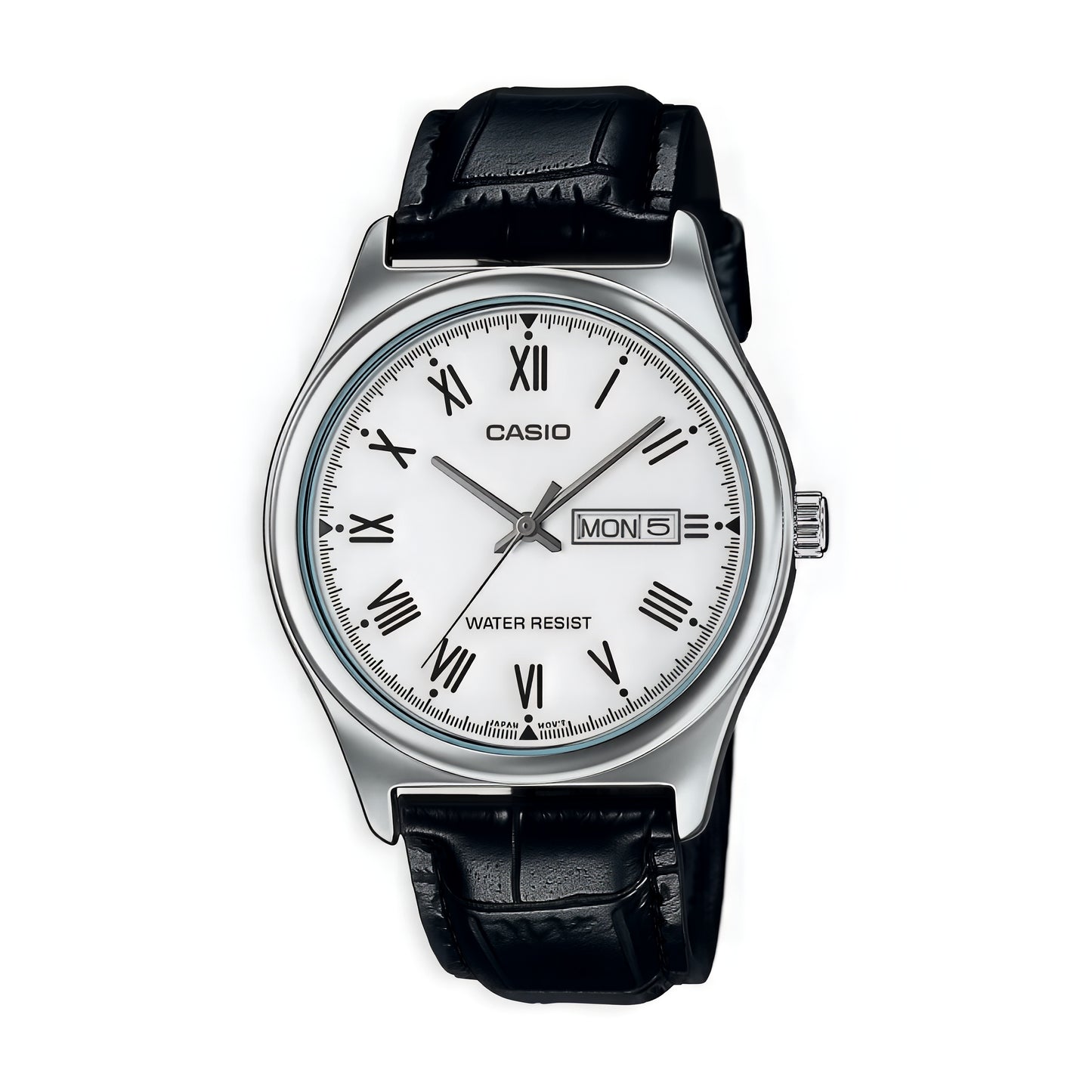 CASIO  MTP-V006L-7B BLACK LEATHER BAND WHITE DIAL  FOR MEN