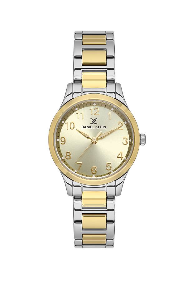 DANIEL KLEIN  DK.1.13497-3 SILVER AND GOLD STEEL BAND GOLDEN DIAL  FOR WOMEN
