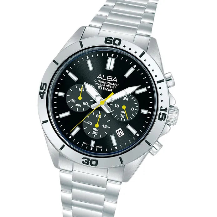 ALBA  AT3K81X1 SILVER STEEL BAND BLACK DIAL  FOR MEN
