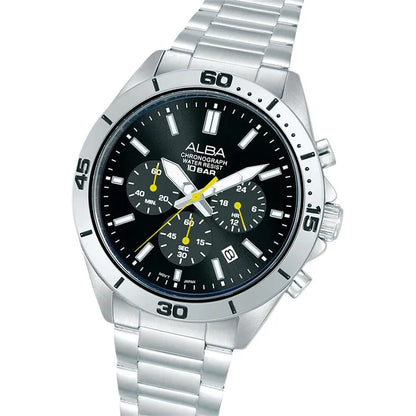 ALBA  AT3K81X1 SILVER STEEL BAND BLACK DIAL  FOR MEN