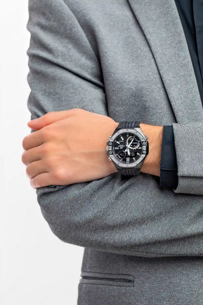 CASIO EDIFICE ECB-10TP-1A BLACK RUBBER BAND BLACK DIAL  FOR MEN