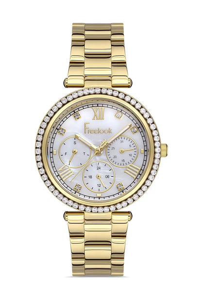 FREELOOK FL.1.10341-2 GOLDEN STEEL BAND WHITE DIAL  FOR WOMEN
