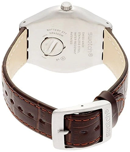 SWATCH YWS416 BROWN LEATHER BAND WHITE DIAL FOR MEN