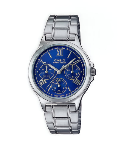 CASIO  LTP-V300D-2A2 SILVER STEEL BAND NAVY BLUE DIAL  FOR WOMEN
