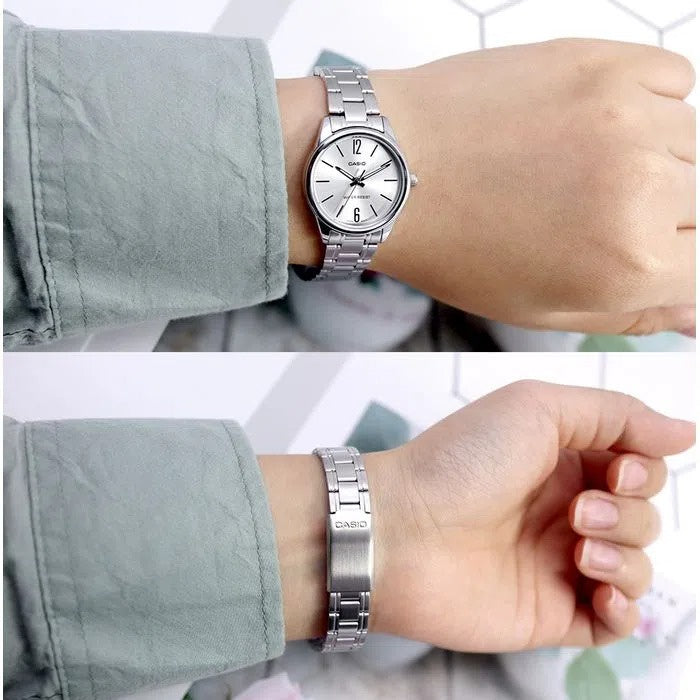 CASIO  LTP-V005D-7B SILVER STEEL BAND SILVER DIAL  FOR WOMEN