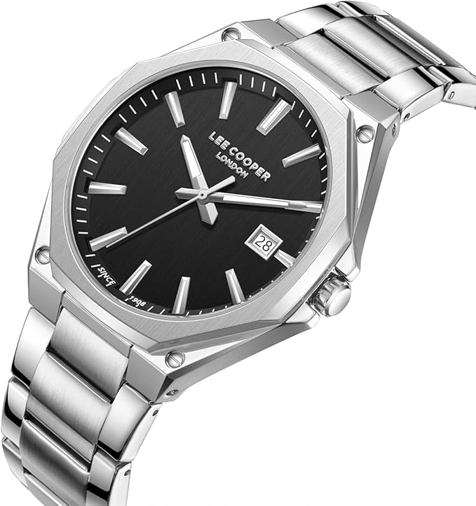 LEE COOPER LC08252.350 SILVER STEEL BAND BLACK DIAL  FOR MEN
