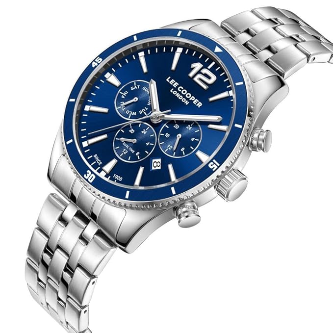 LEE COOPER LC07641.390 SILVER STEEL BAND NAVY BLUE DIAL  FOR MEN