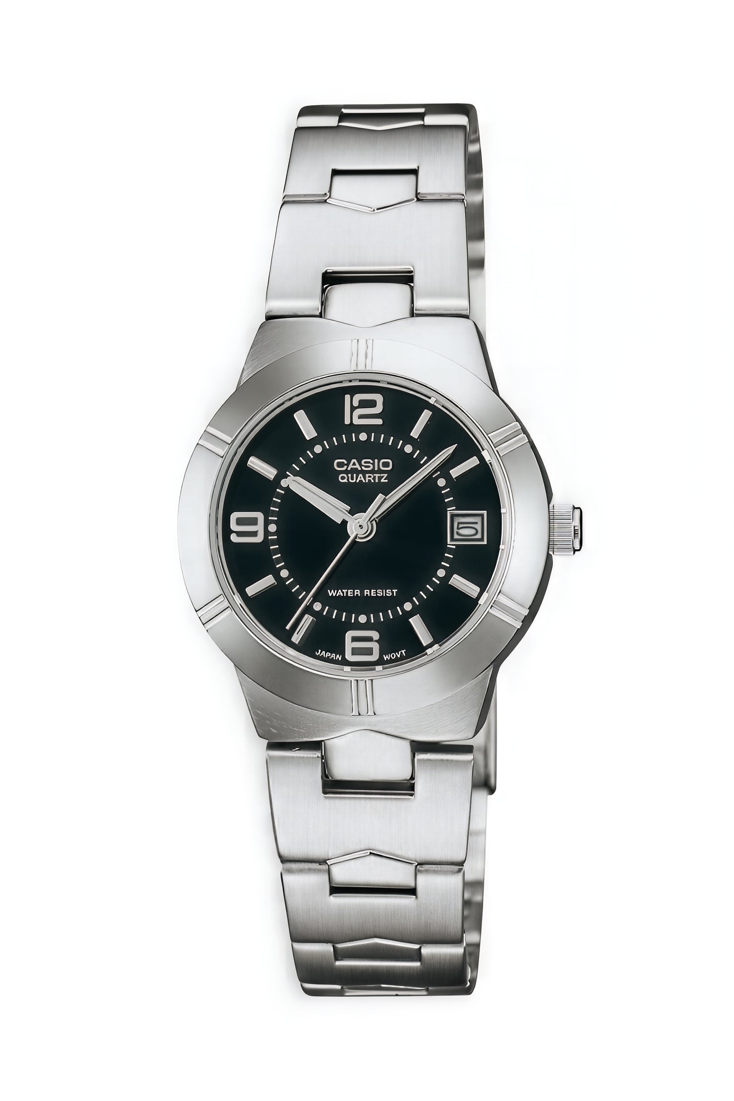 CASIO  LTP-1241D-1A SILVER STEEL BAND BLACK DIAL  FOR WOMEN