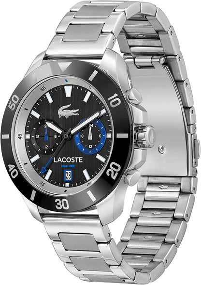 LACOSTE '2011342 SILVER STEEL BAND BLACK DIAL  FOR MEN
