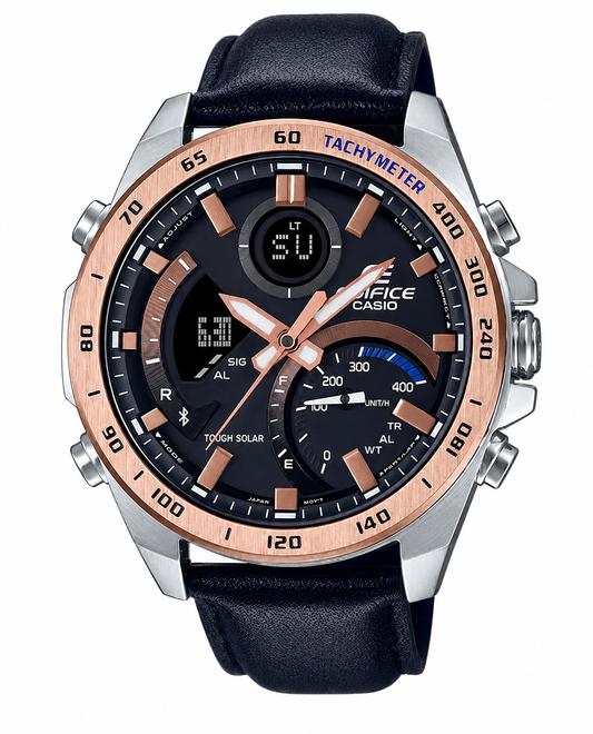 CASIO EDIFICE ECB-900GL-1B BLACK LEATHER BAND BLACK DIAL  FOR MEN