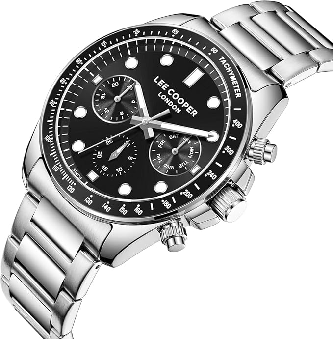 LEE COOPER LC08215.350 SILVER STEEL BAND BLACK DIAL  FOR MEN